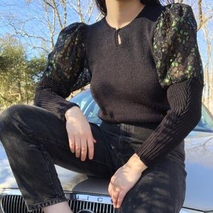 Deadstock VTG 80s Sheer Lace Puff Sleeve Sweater S